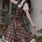 Hazel Plaid Flutter Twofer Midi Dress (Brown)