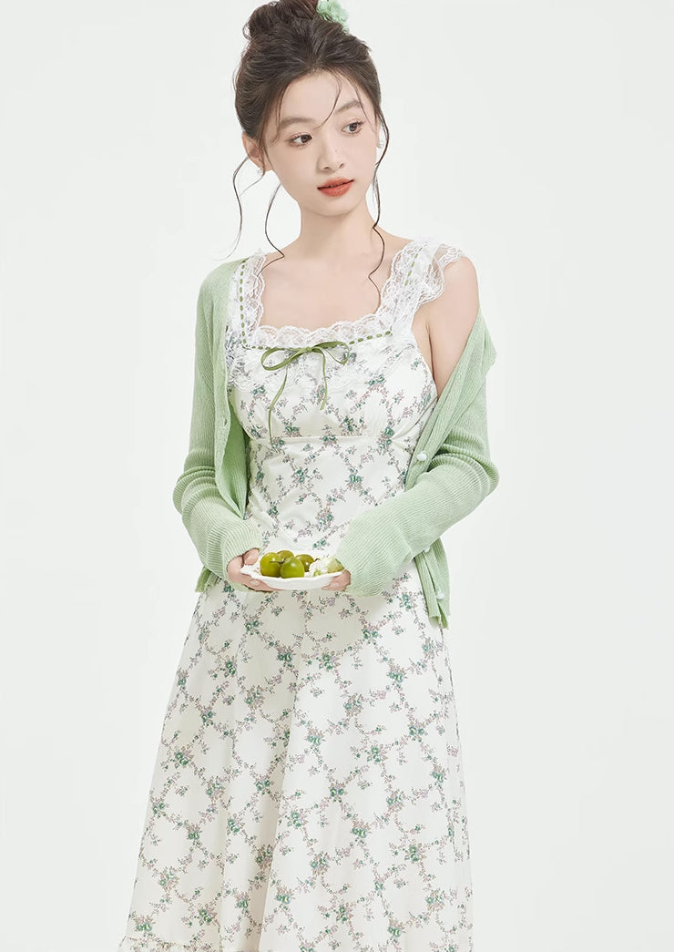 Rose Kiss Cami Dress (White/Green)