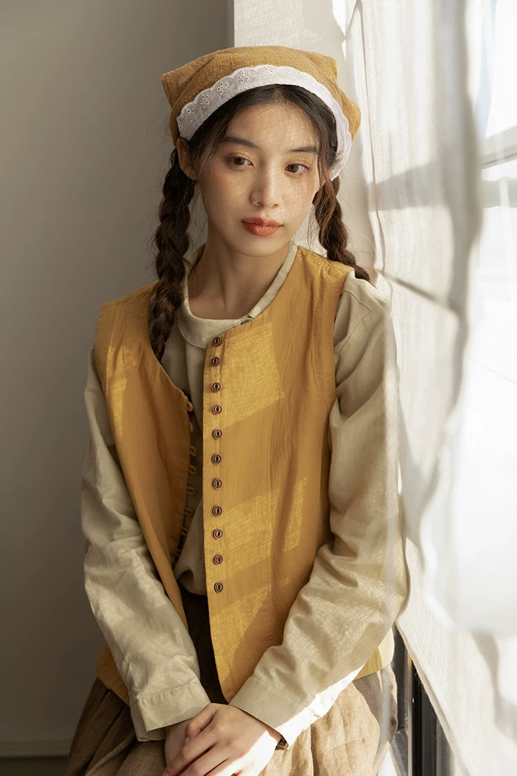 Looped Up Button Vest (Mustard Yellow)