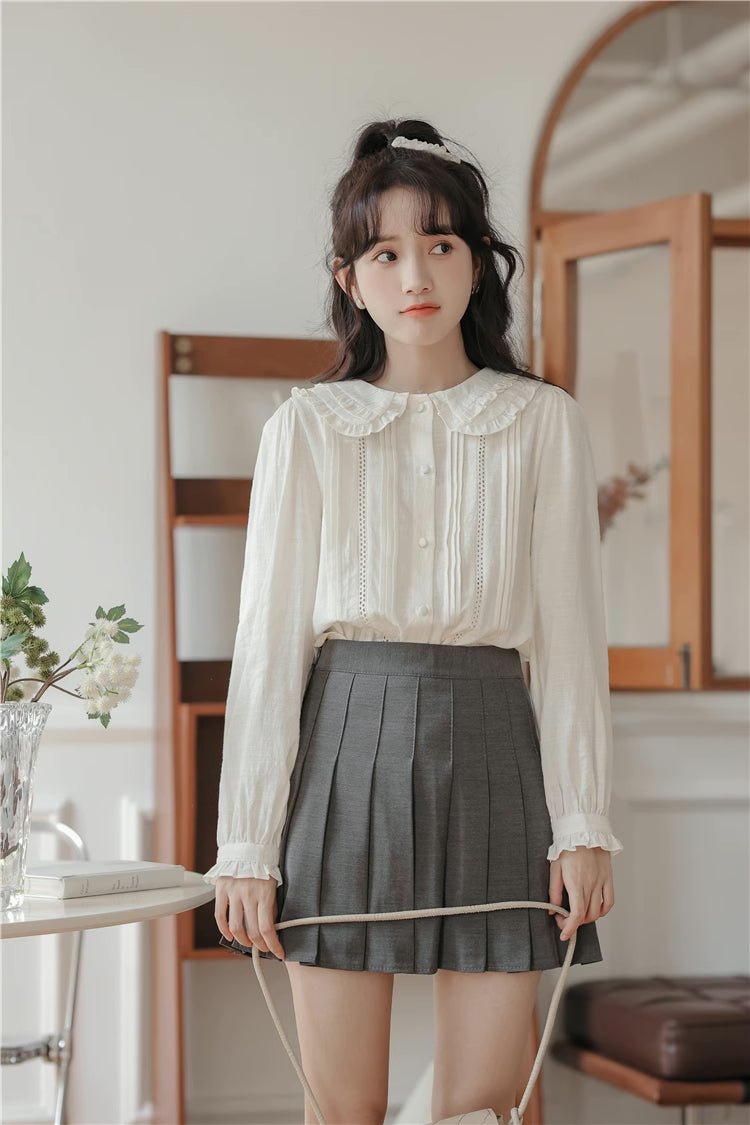 Ruffled Peter Pan Collar Blouse (White)