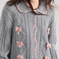 Braided Knit Bows Cardigan (Gray)