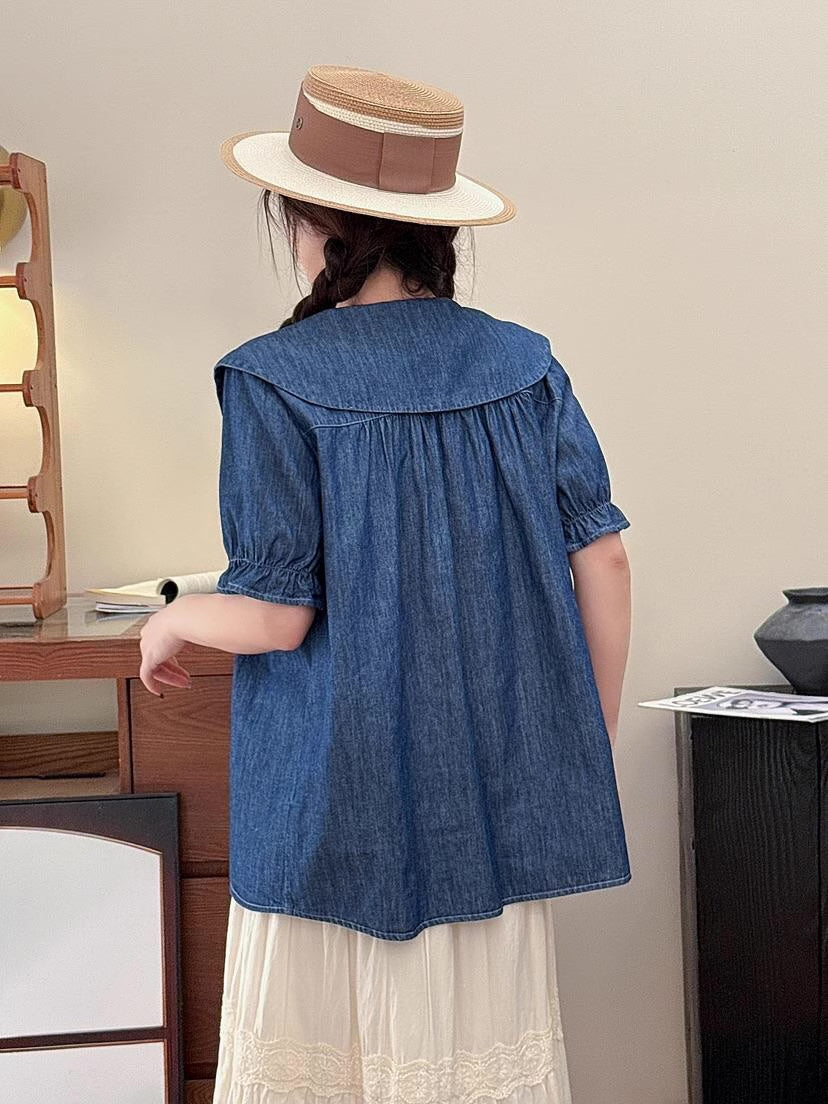 Mushroom Bunny Denim Blouse (2 Colors)