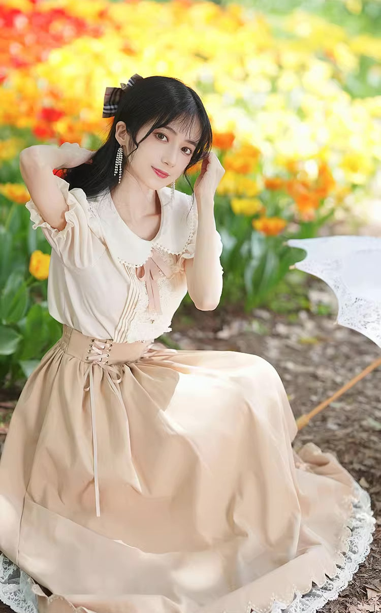 Evergarden Short Sleeve Blouse & Skirt Set (7 Colors)