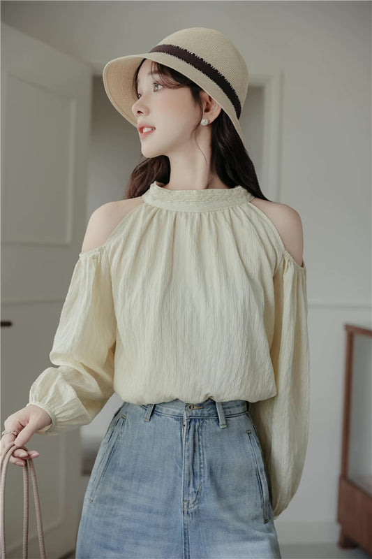 Basic Cold Shoulder Blouse (Cream)