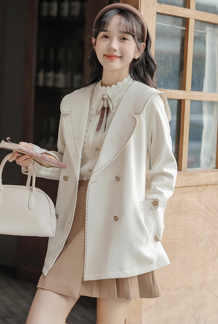 Flower Pop Short Trench Coat (Off-White)