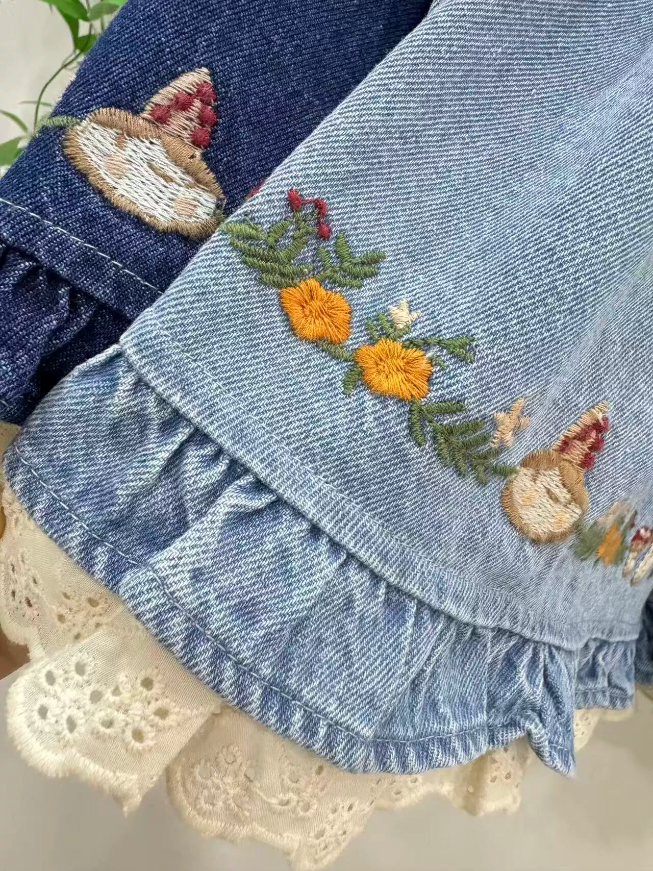 Forest Floor Embroidered Denim Shorts (2 Colors)
