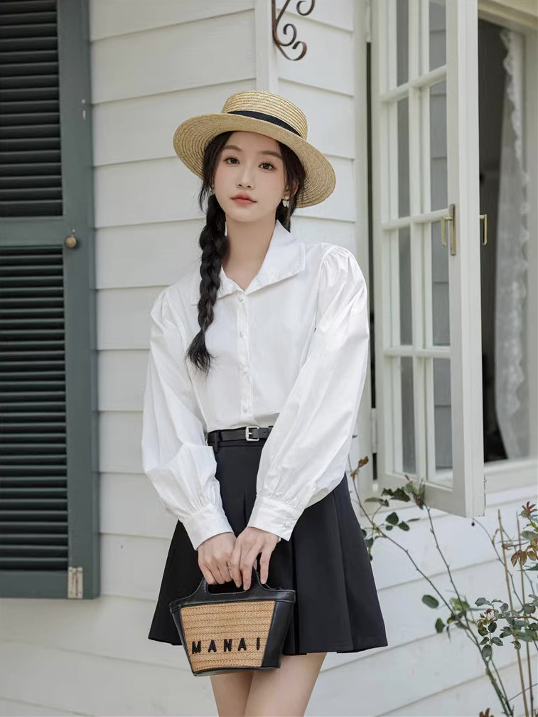 Basic Long Puff Sleeve Blouse (2 Colors)