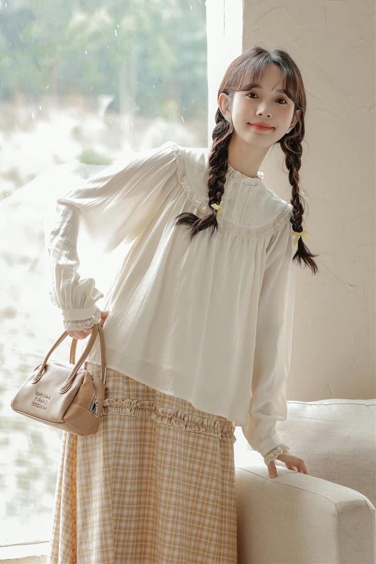 Bertha Lace Collar Blouse (White)