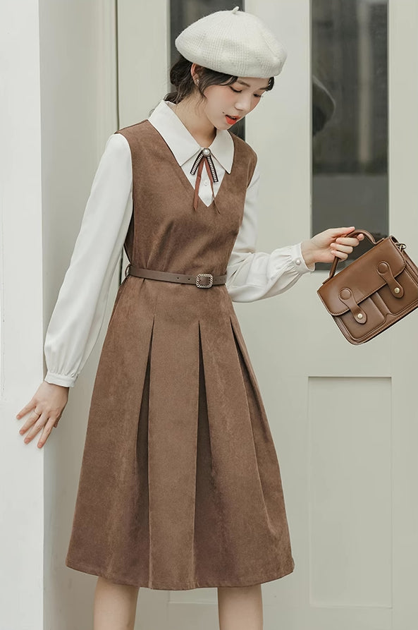 Basic Twofer Pinafore Dress (Brown)