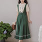 Lolita Short Sleeve Faux Layered Midi Dress (Green)