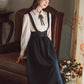 Long Sleeve Crepe Suspender Skirt Set (2 Colors)