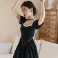Onyx Rose Lace Up Dress (Black)