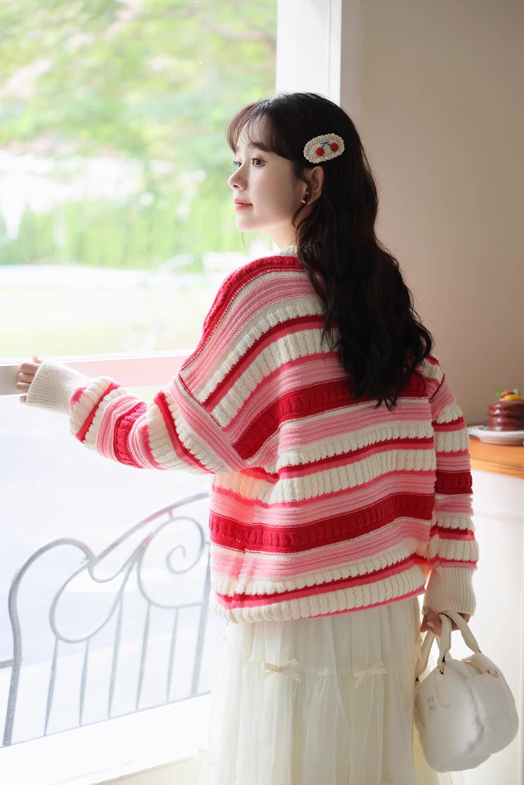 Strawberry Cheesecake Stripe Sweater (Pink/Cream)