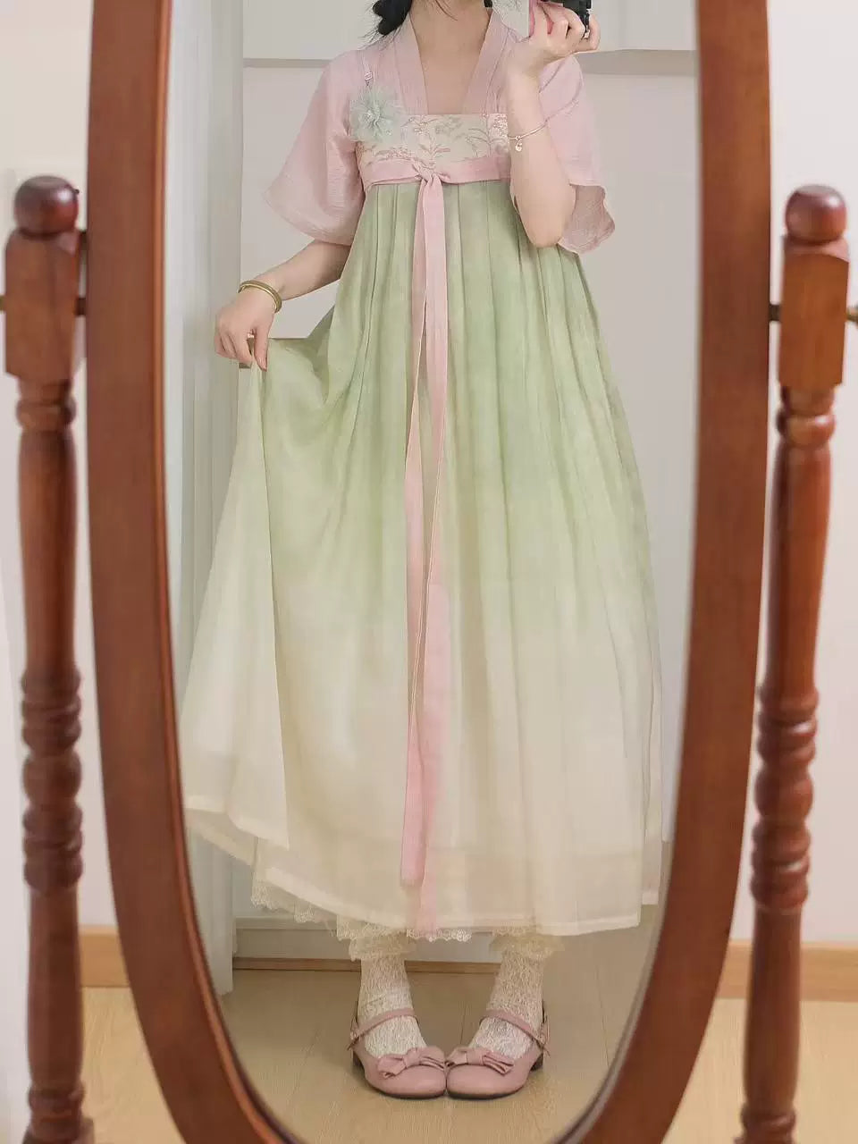 Peach Willow Qixiong Dress (Pink/Green)