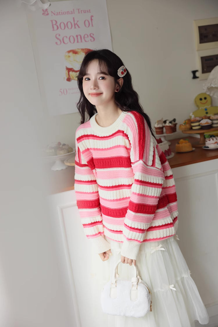 Strawberry Cheesecake Stripe Sweater (Pink/Cream)