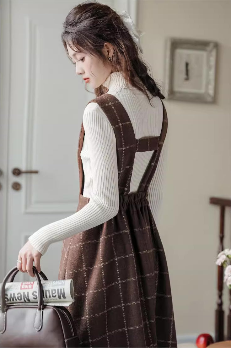 Plaid Vest Pinafore Dress (3 Colors)