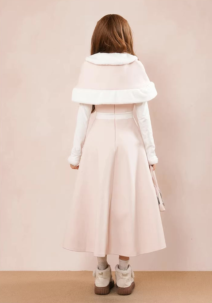 Cotton Candy Capelet & Midi Dress Set (Pink/White)