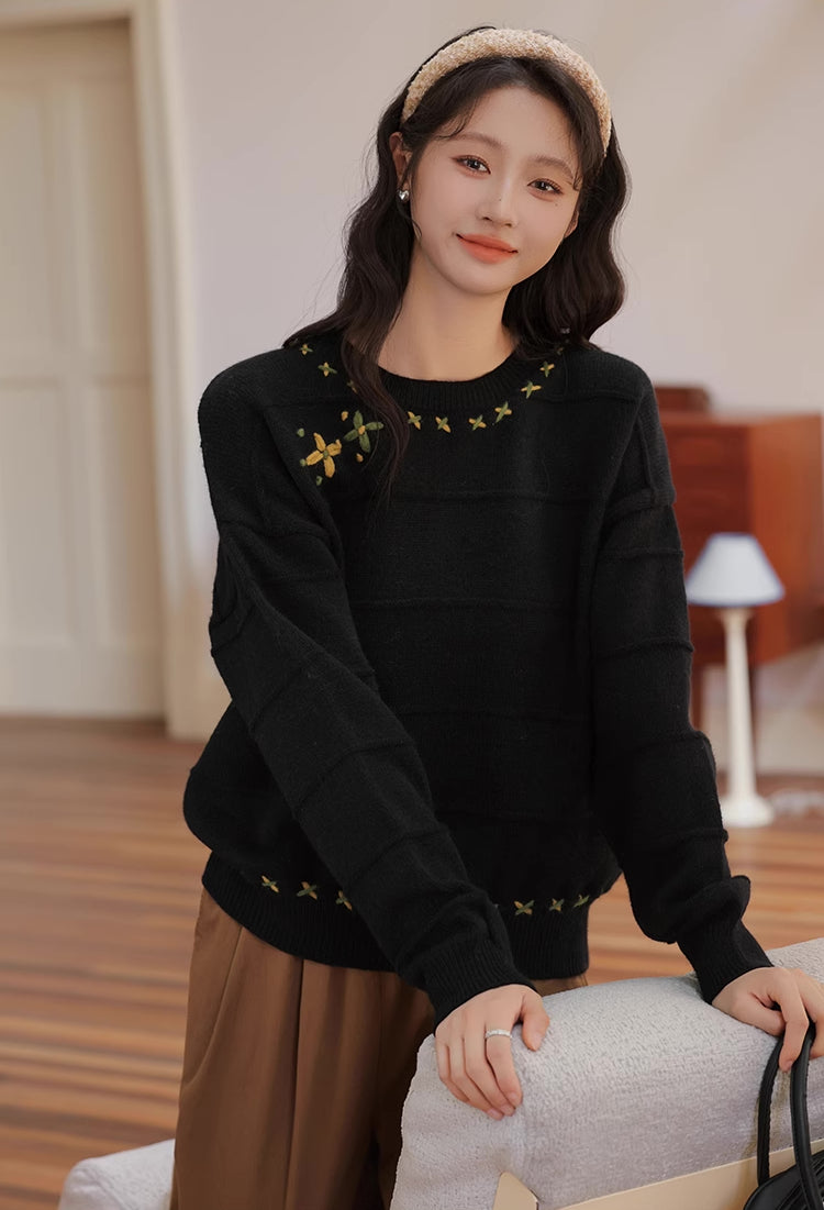 Floral Stitch Sweater (3 Colors)