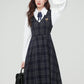 Oxford Plaid Midi Pinafore & Blouse Set (Navy)