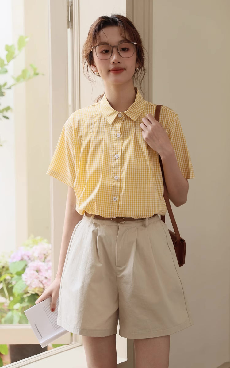 Gingham Plaid Blouse (Yellow)