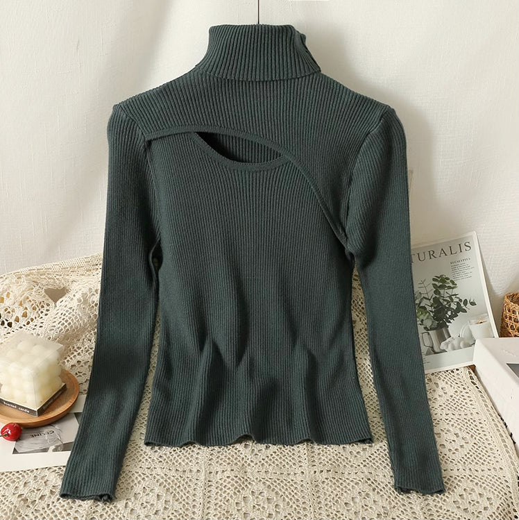 Cutout Ribbed Turtleneck Sweater (6 Colors) – Megoosta Fashion