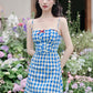 Vintage Gingham Floral Cami Dress (Blue)