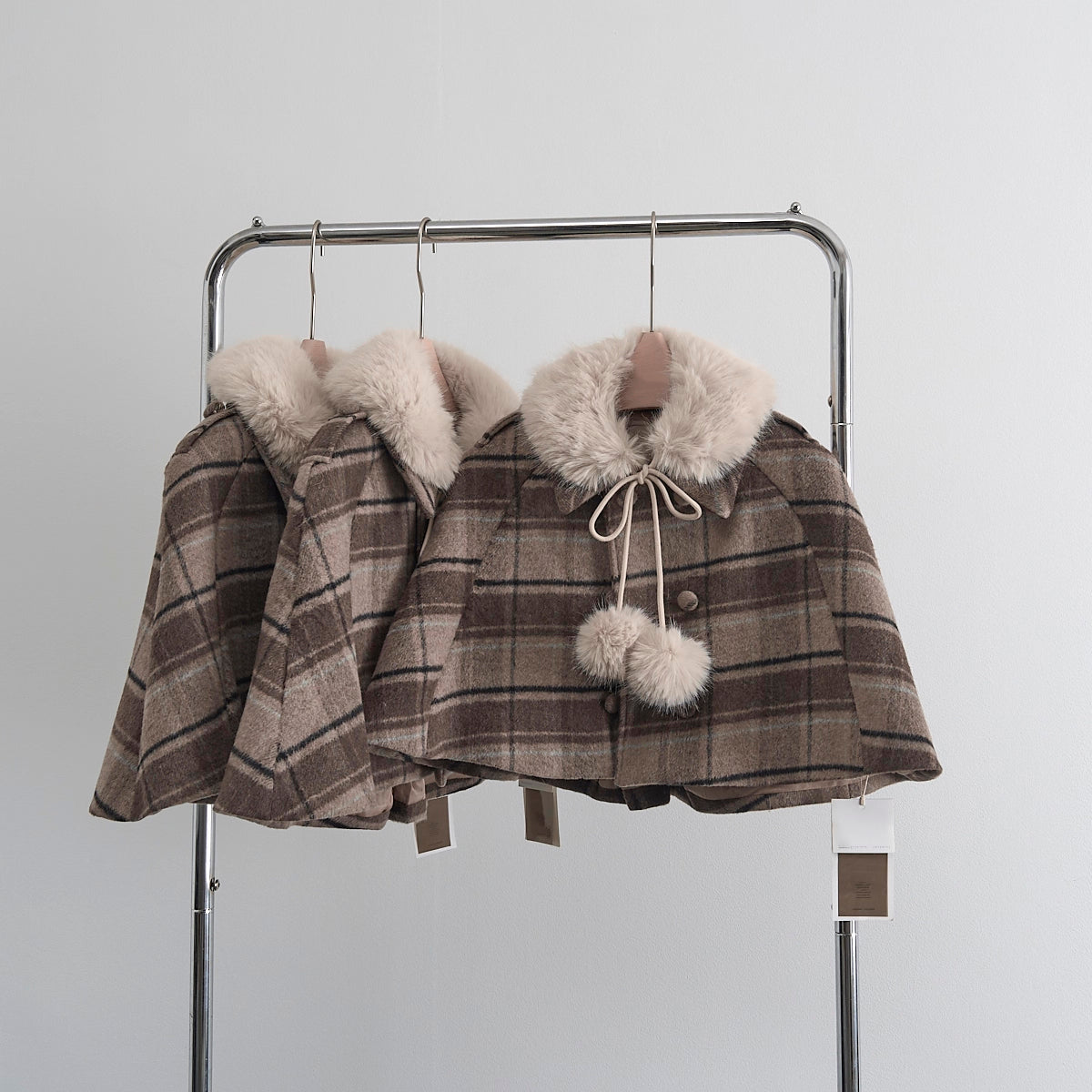 Mint Cocoa Plaid Capelet & Dress Set (Khaki)