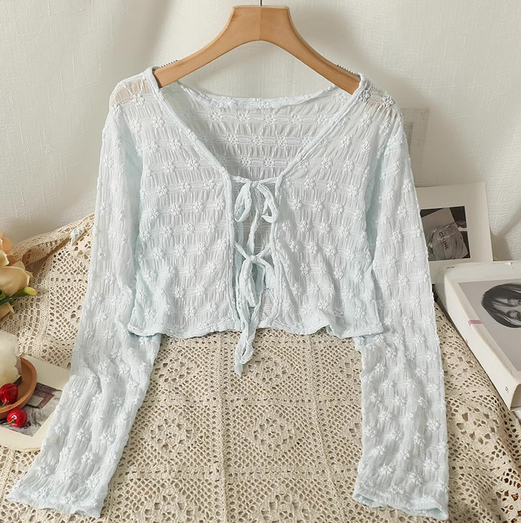 Sheer Floral Lace Double Tie Cardigan (5 Colors)