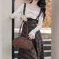 Snowy Plaid Twofer Suspender Midi Dress (Cream/Brown)