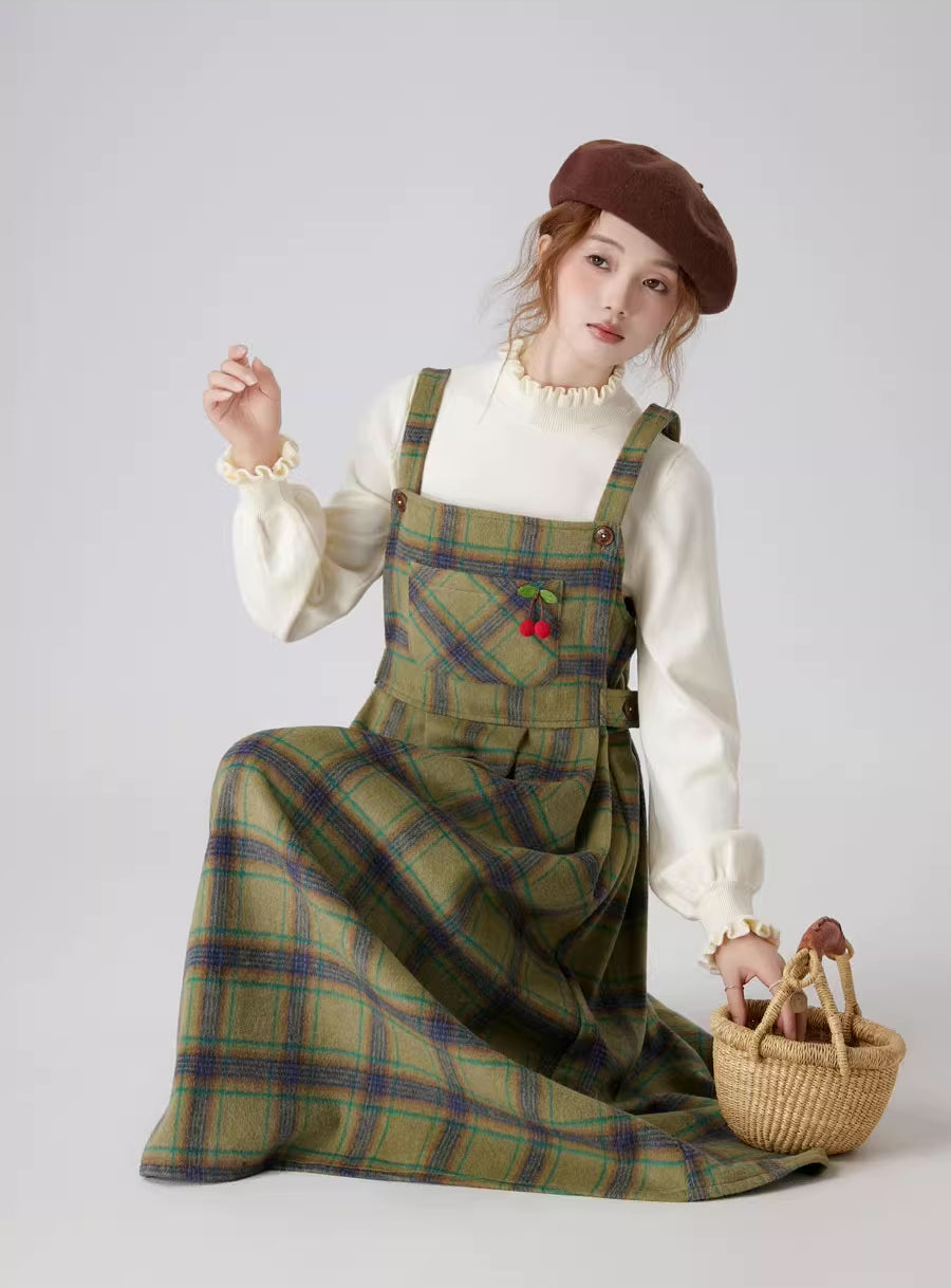 Matcha Plaid Midi Pinafore (Green)