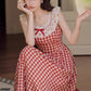 Picnic Plaid Sleeveless Midi Dress (Red)