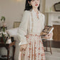 Rose Wallpaper Blouse & Skirt Set (Cream/Red)