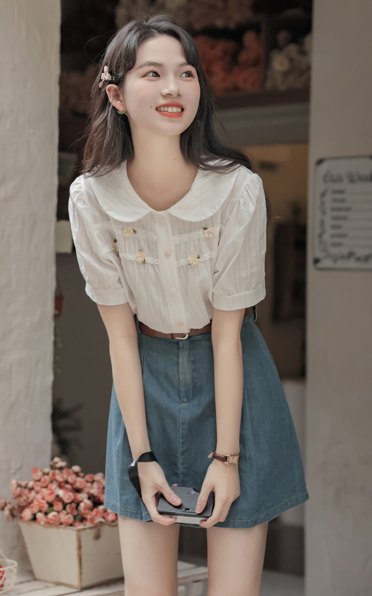 Pleated Denim Mini Skirt (3 Colors)