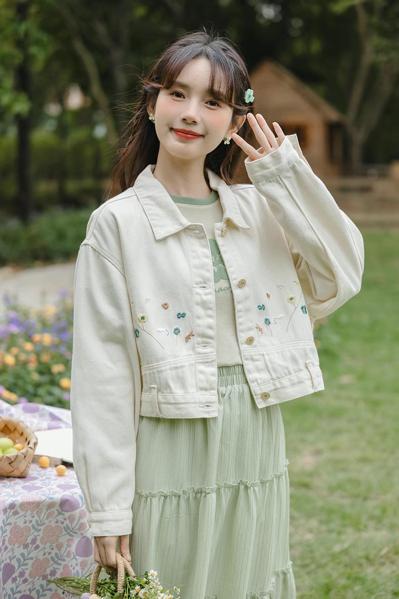Flowers In The Wind Denim Jacket (Cream)
