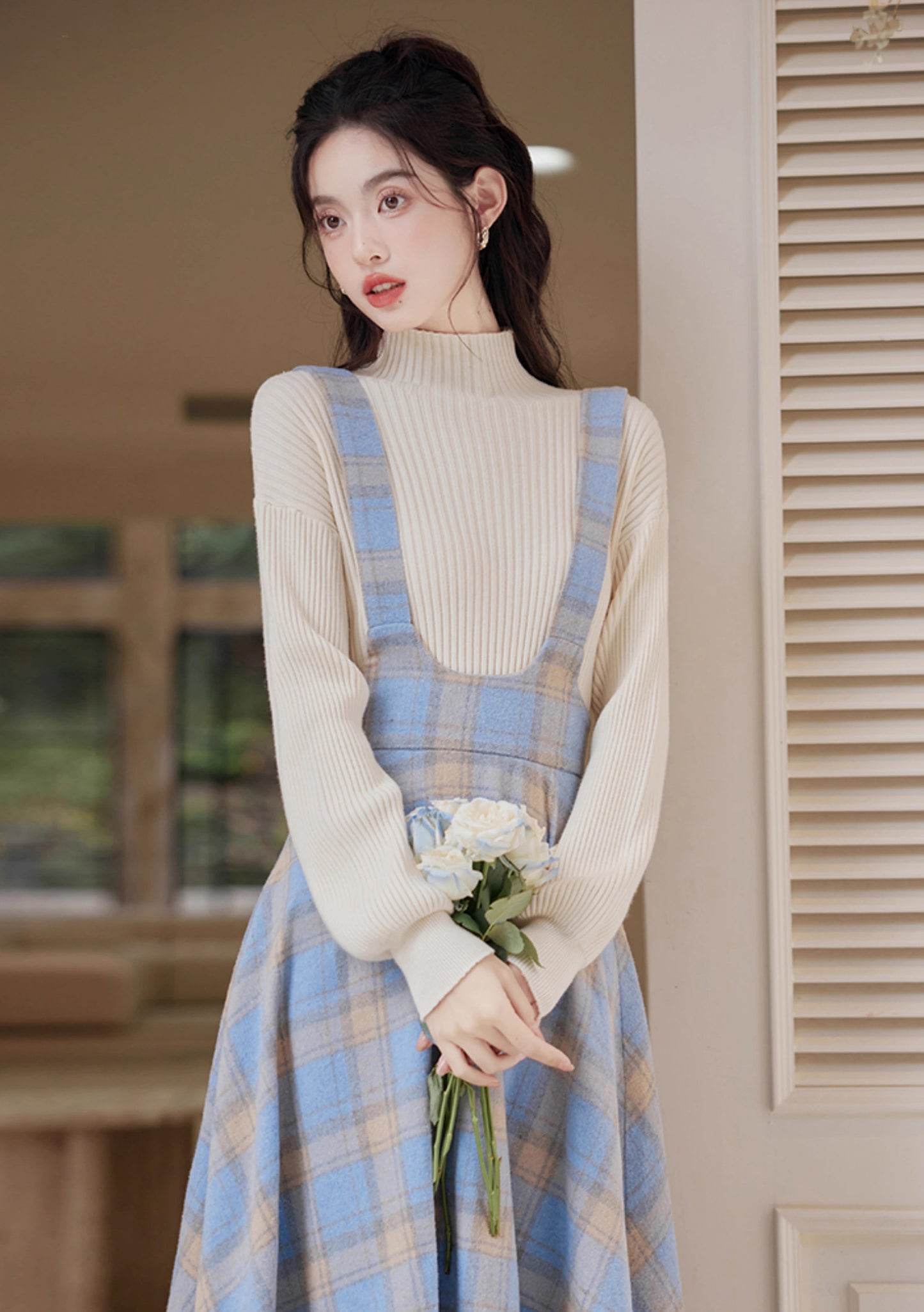 Frozen Sweater & Suspender Skirt Set (Blue/White)