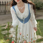 Belle Twofer Corset Peasant Maxi Dress (White/Blue)
