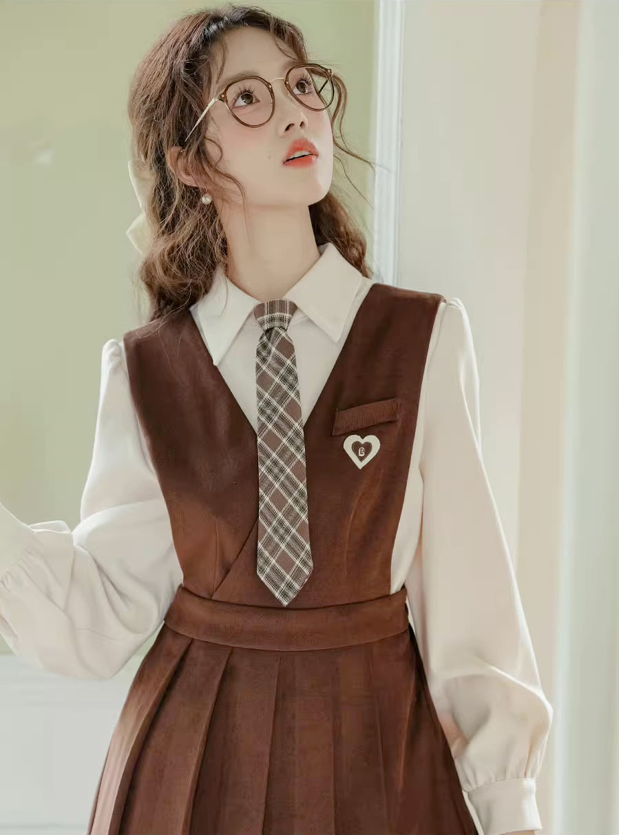 Love Note Mini Pinafore Set (Brown)