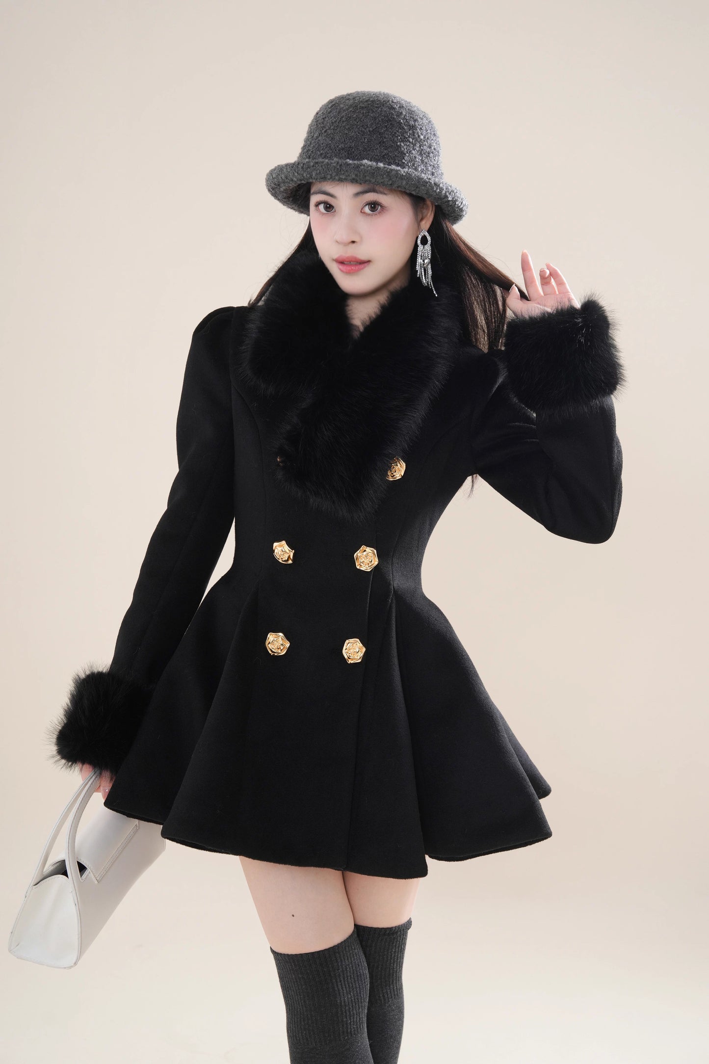 Fuzzy Mini Coat Dress (Black)