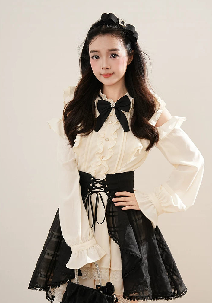 Medieval Punk Mini Dress & Corset Belt (Cream/Black)