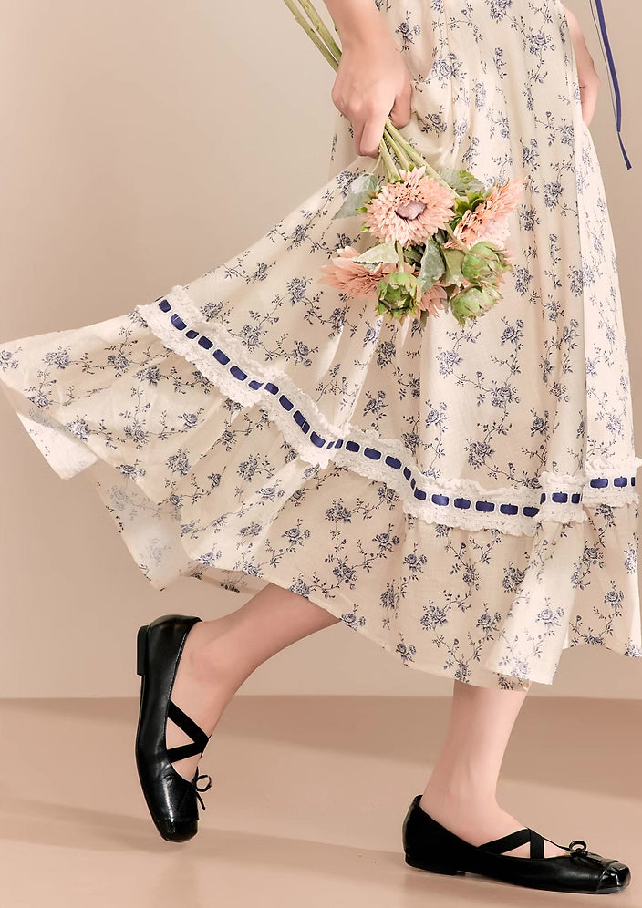 Porcelain Rose Lace Up Midi Dress (White/Blue)