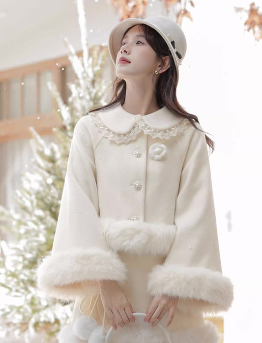 Fuzzy Snow Puff Tweed Set (Cream)