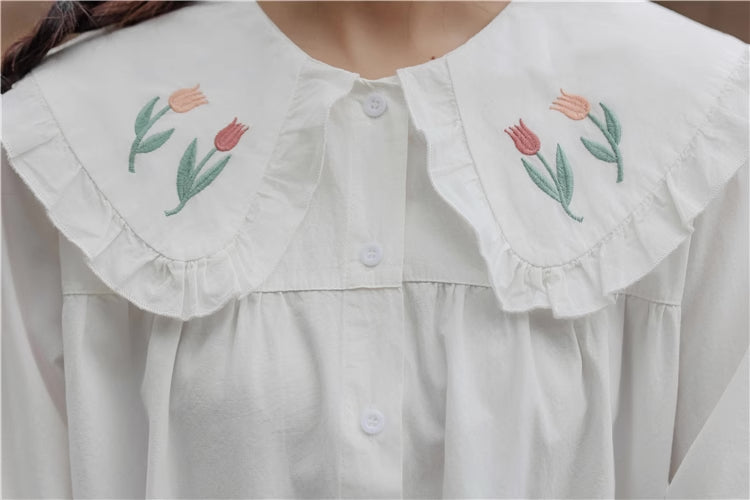 Tulip Collar Blouse (White)