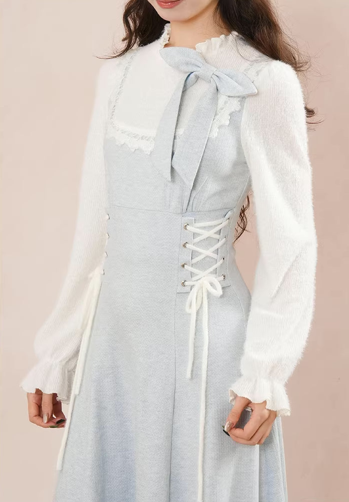 Frozen Twofer Knitted Sweater Dress (Blue/White)