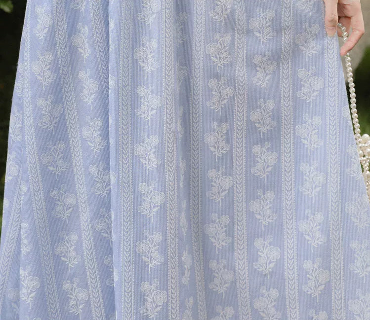 Floral Stripe Midi Dress (Blue)