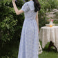 Floral Stripe Midi Dress (Blue)