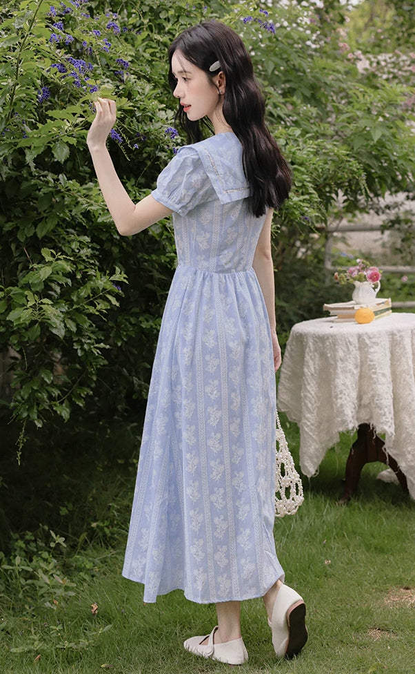 Floral Stripe Midi Dress (Blue)