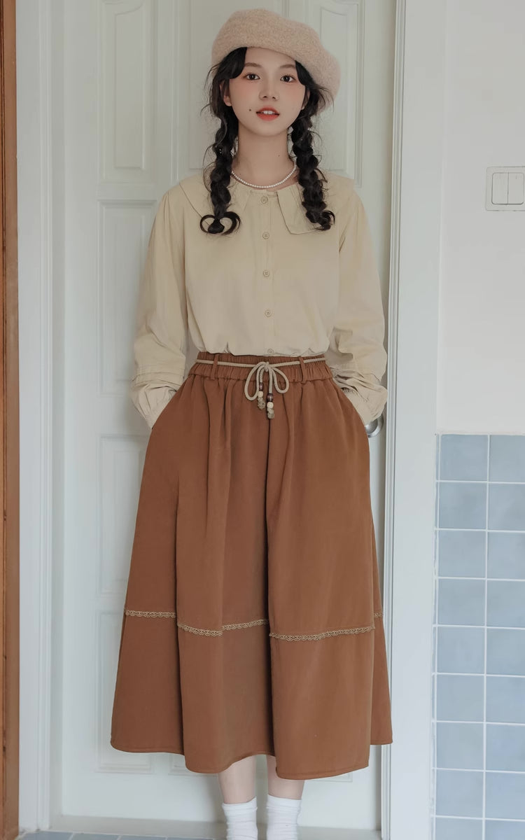 Drawstring Midi Skirt (Brown)