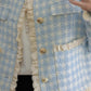 Gingham Lace Trim Tweed Jacket (Blue)