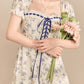 Porcelain Rose Lace Up Midi Dress (White/Blue)