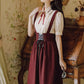 Short Sleeve Crepe Suspender Skirt Set (Maroon)